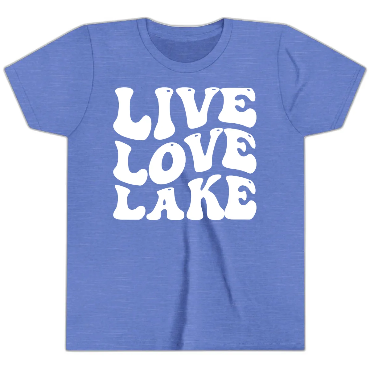 Live Love Lake Retro Graphic Youth T-Shirt in Heather Columbia Blue