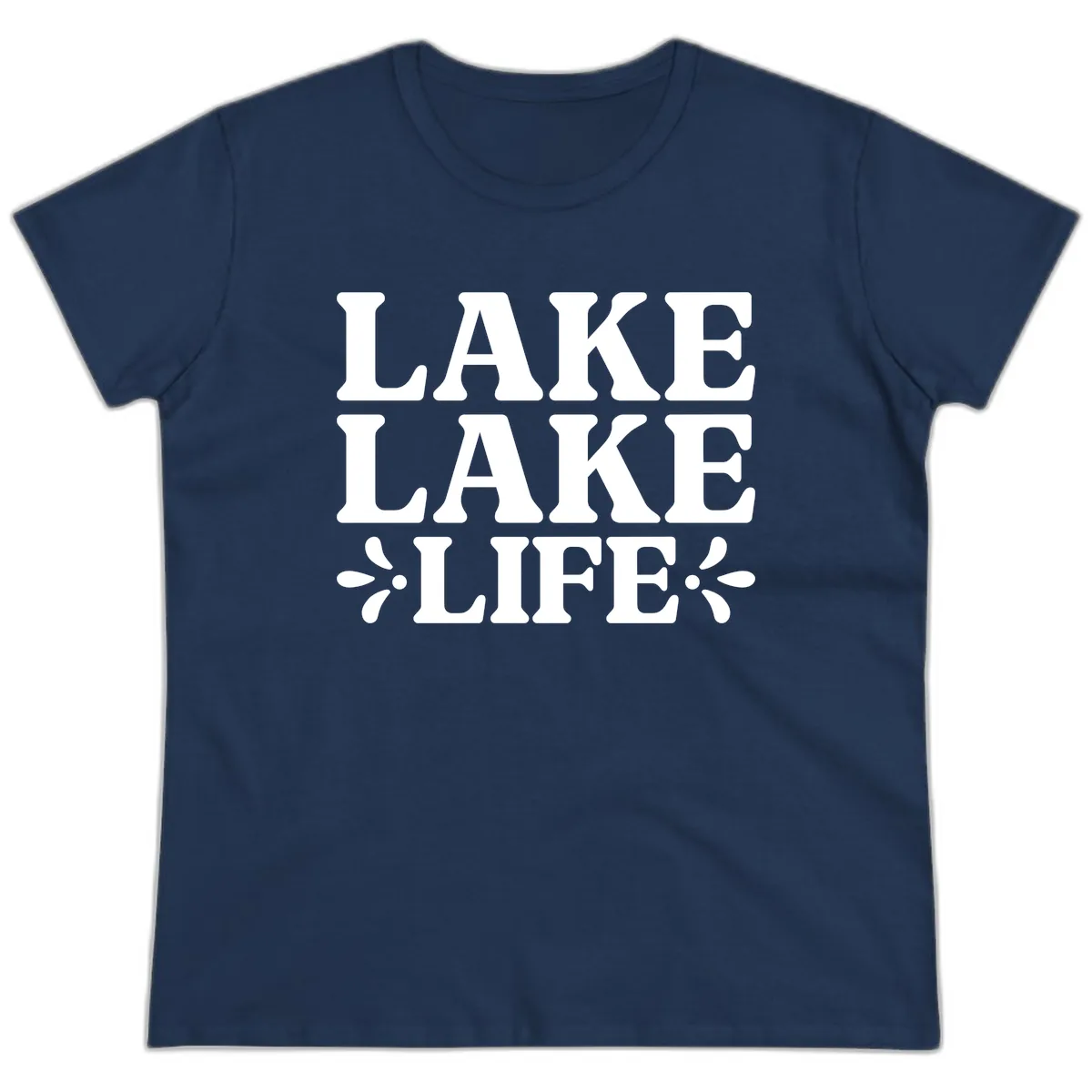 Lake Life Retro Typography Ladies Tee in Navy