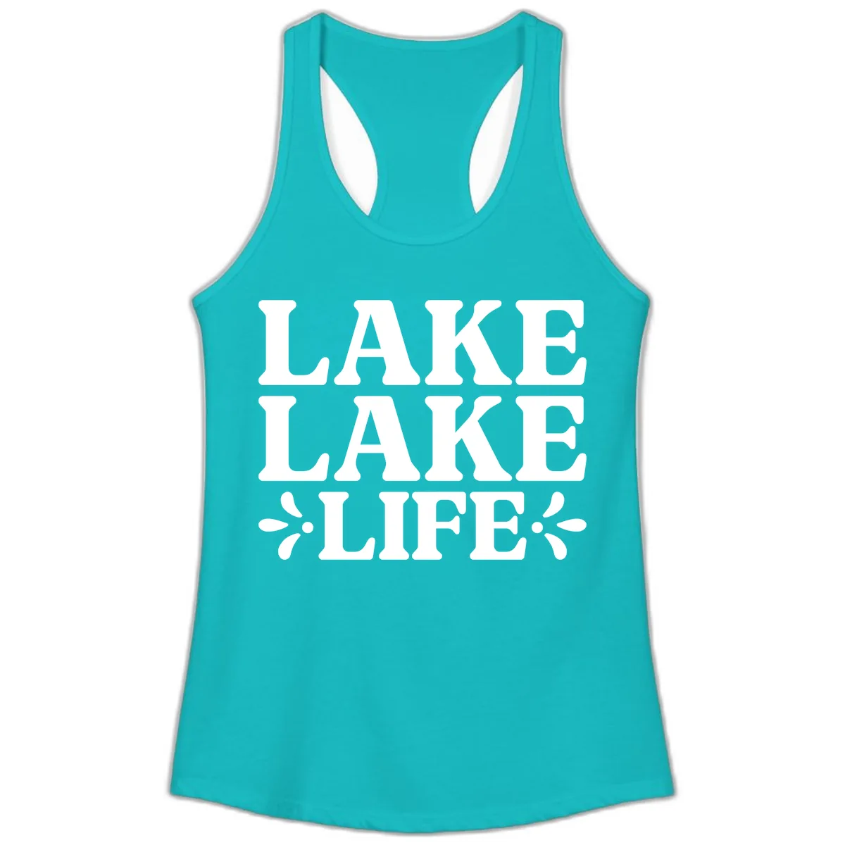 Lake Life Retro Typography Ladies Tank in Tahiti Blue