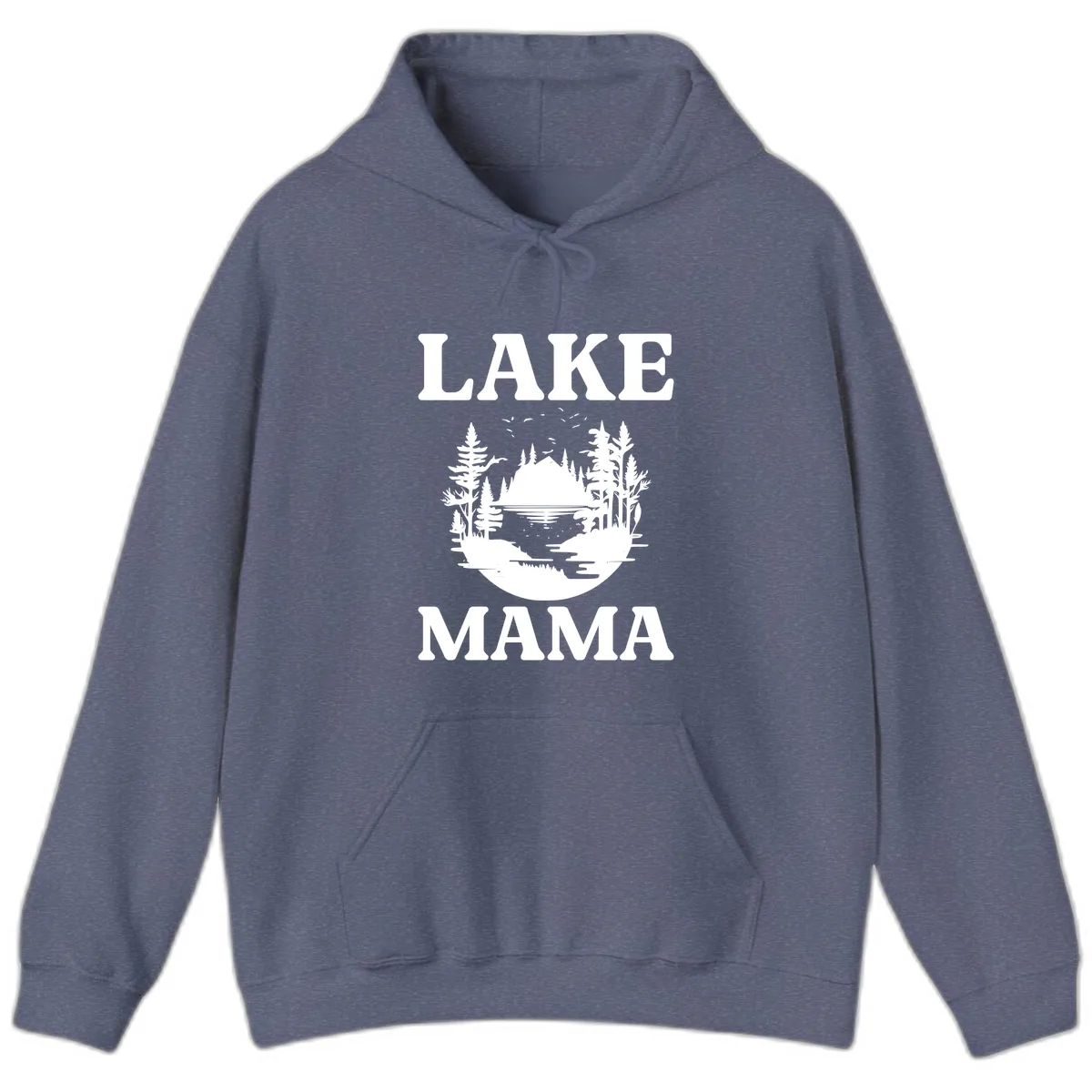 Lake Mama Nature Scene Hoodie in Heather Navy