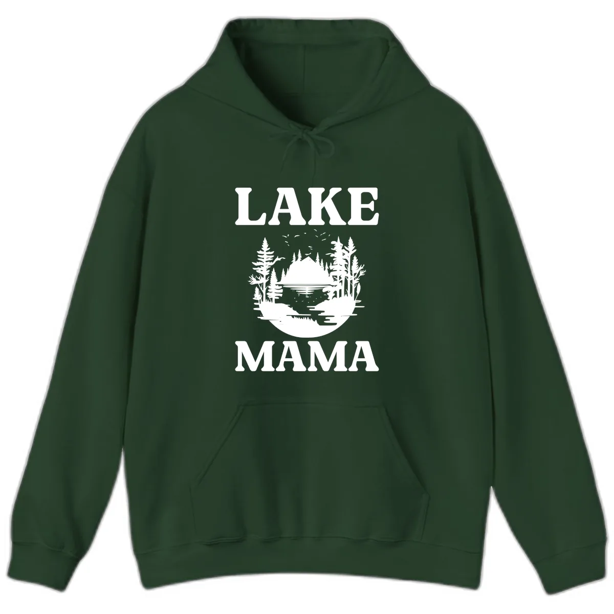 Lake Mama Nature Scene Hoodie in Forest Green