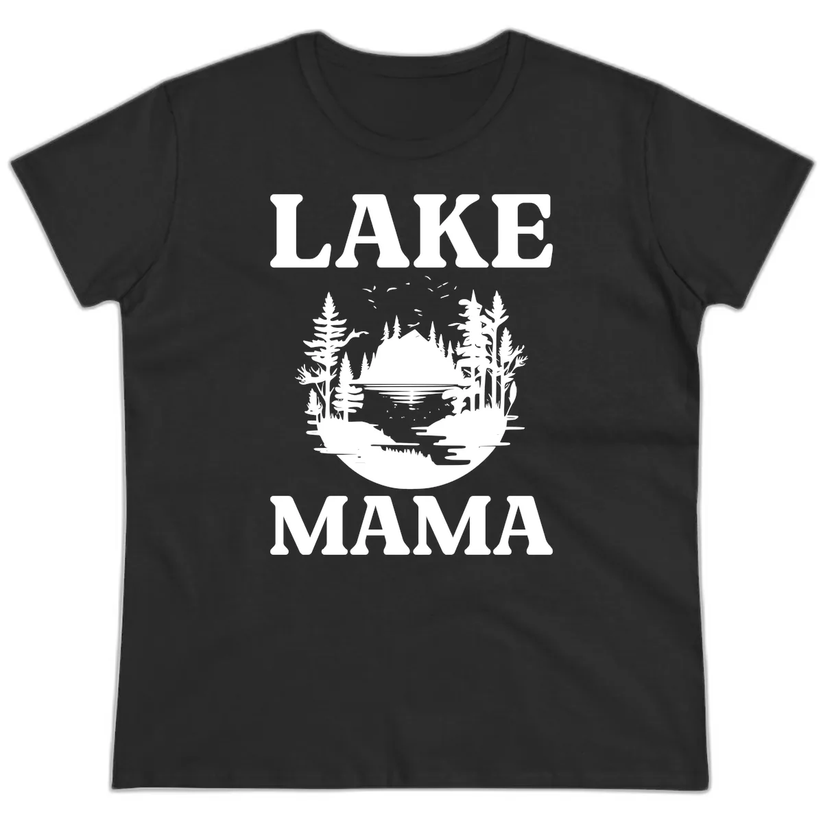 Lake Mama Nature Scene Ladies Tee in Black