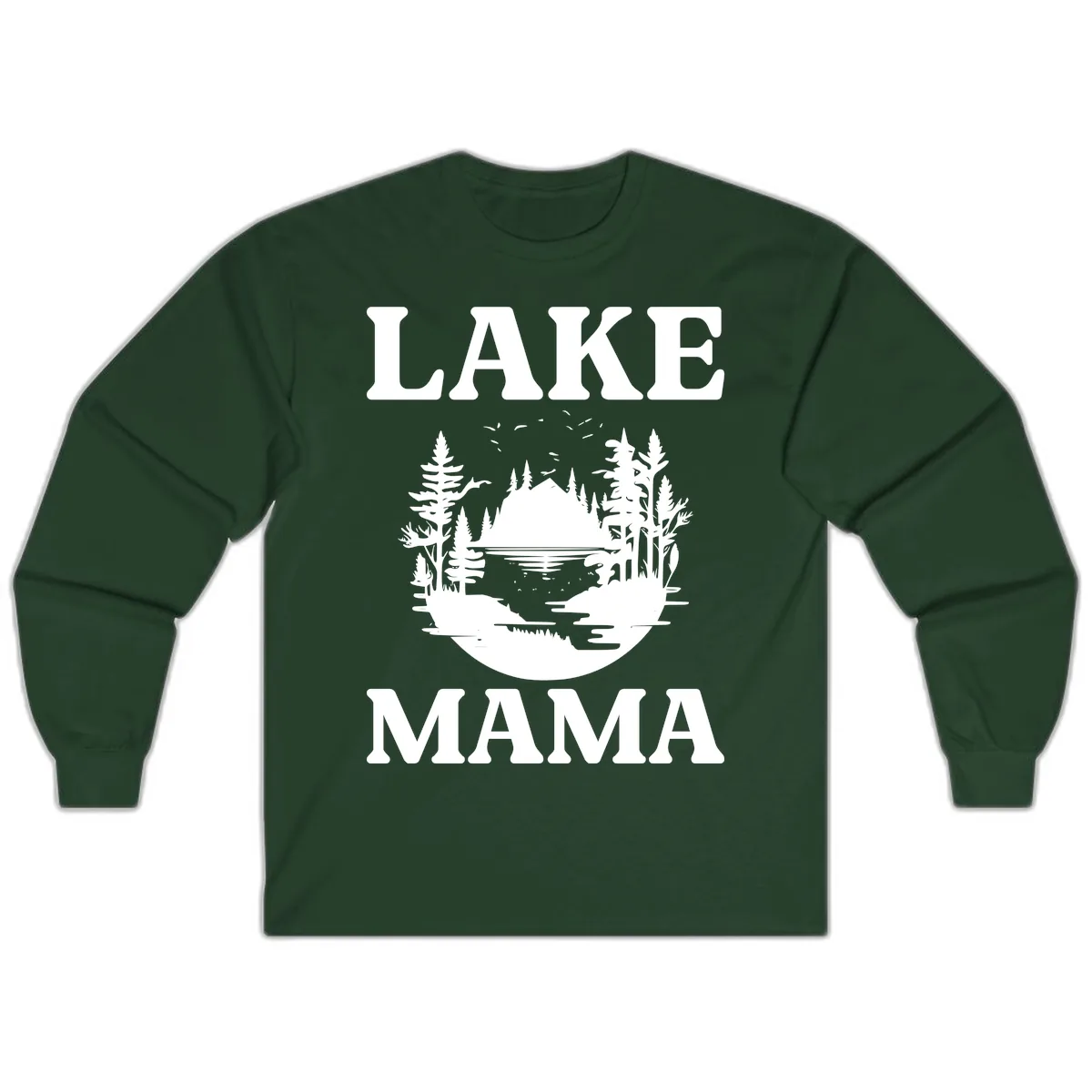 Lake Mama Nature Scene Long Sleeve in Forest Green
