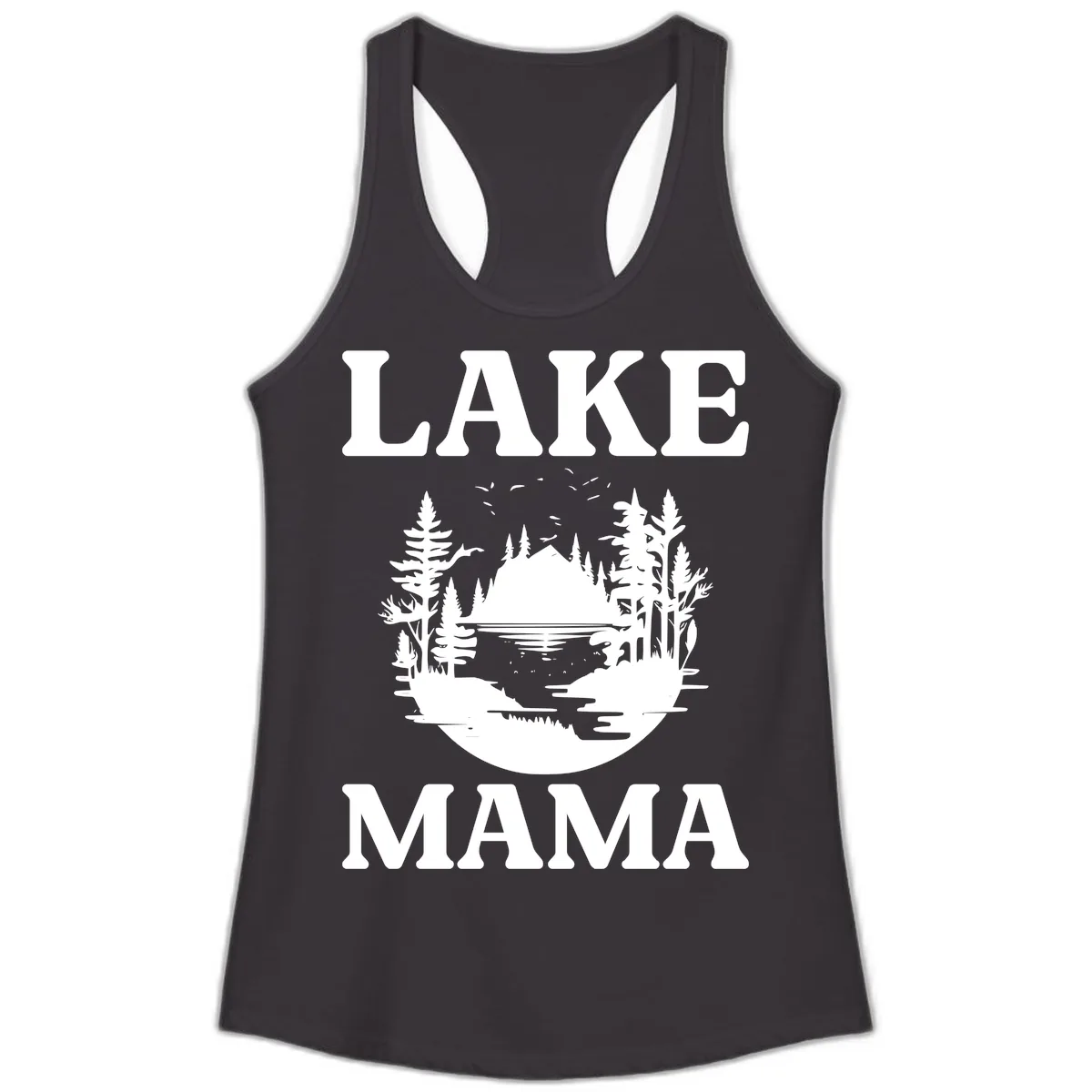 Lake Mama Nature Scene Ladies Tank in Black