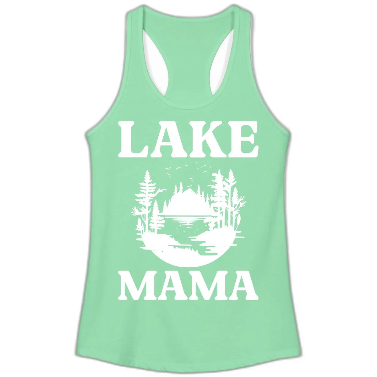 Lake Mama Nature Scene Ladies Tank in Solid Mint