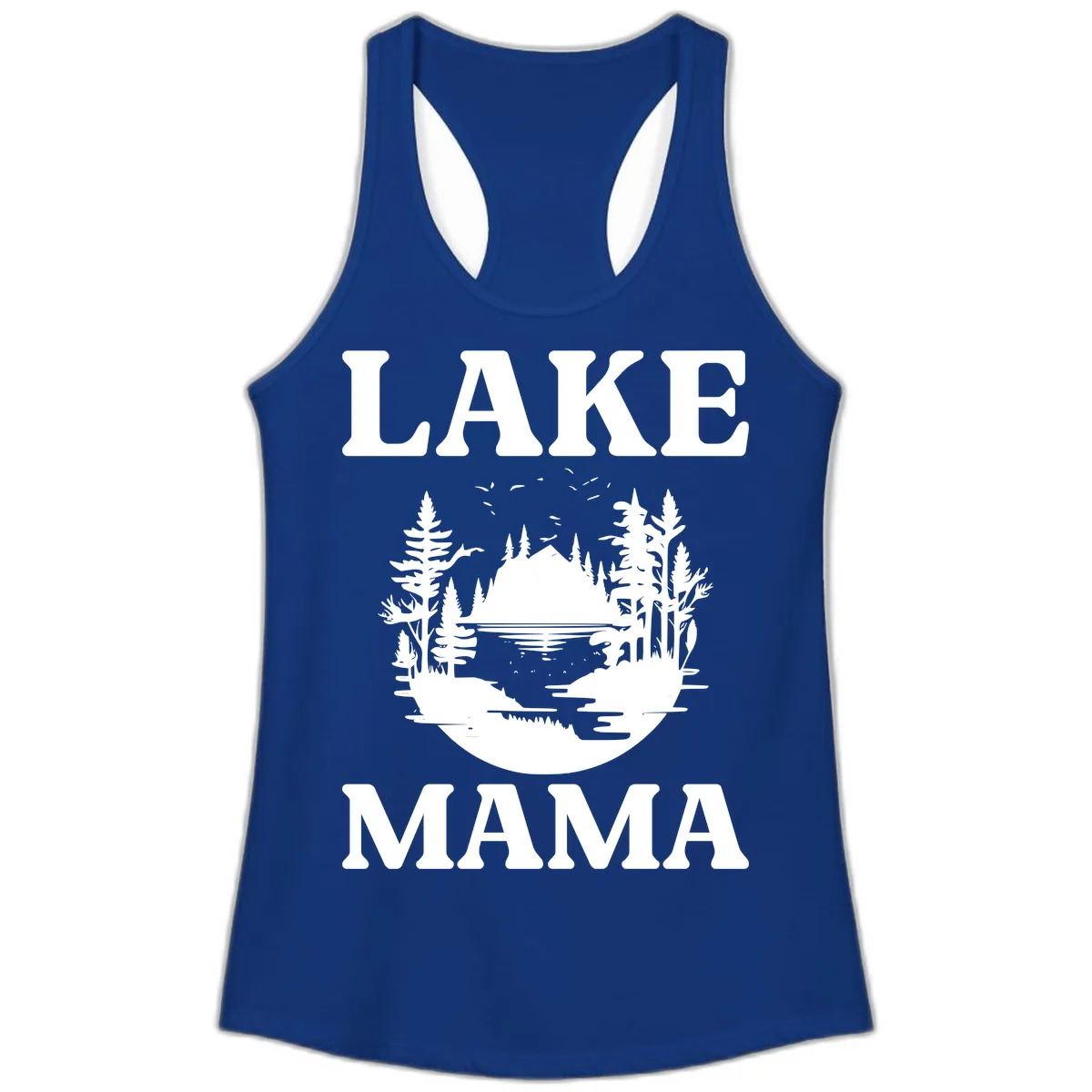 Lake Mama Nature Scene Ladies Tank in Solid Royal
