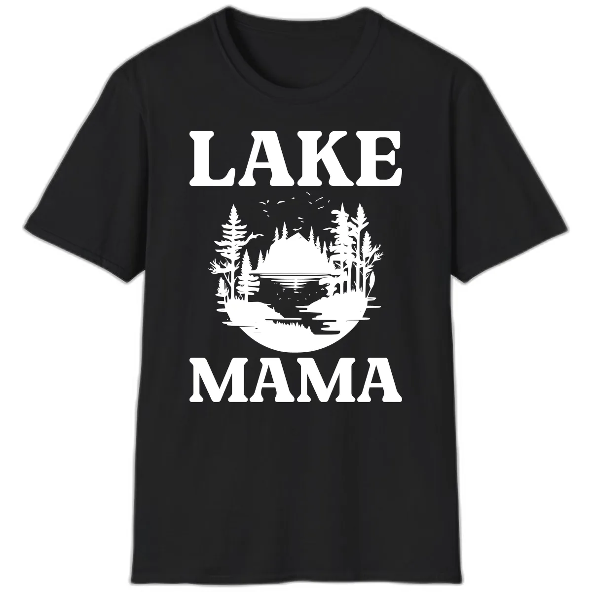 Lake Mama Nature Scene T-Shirt in Black