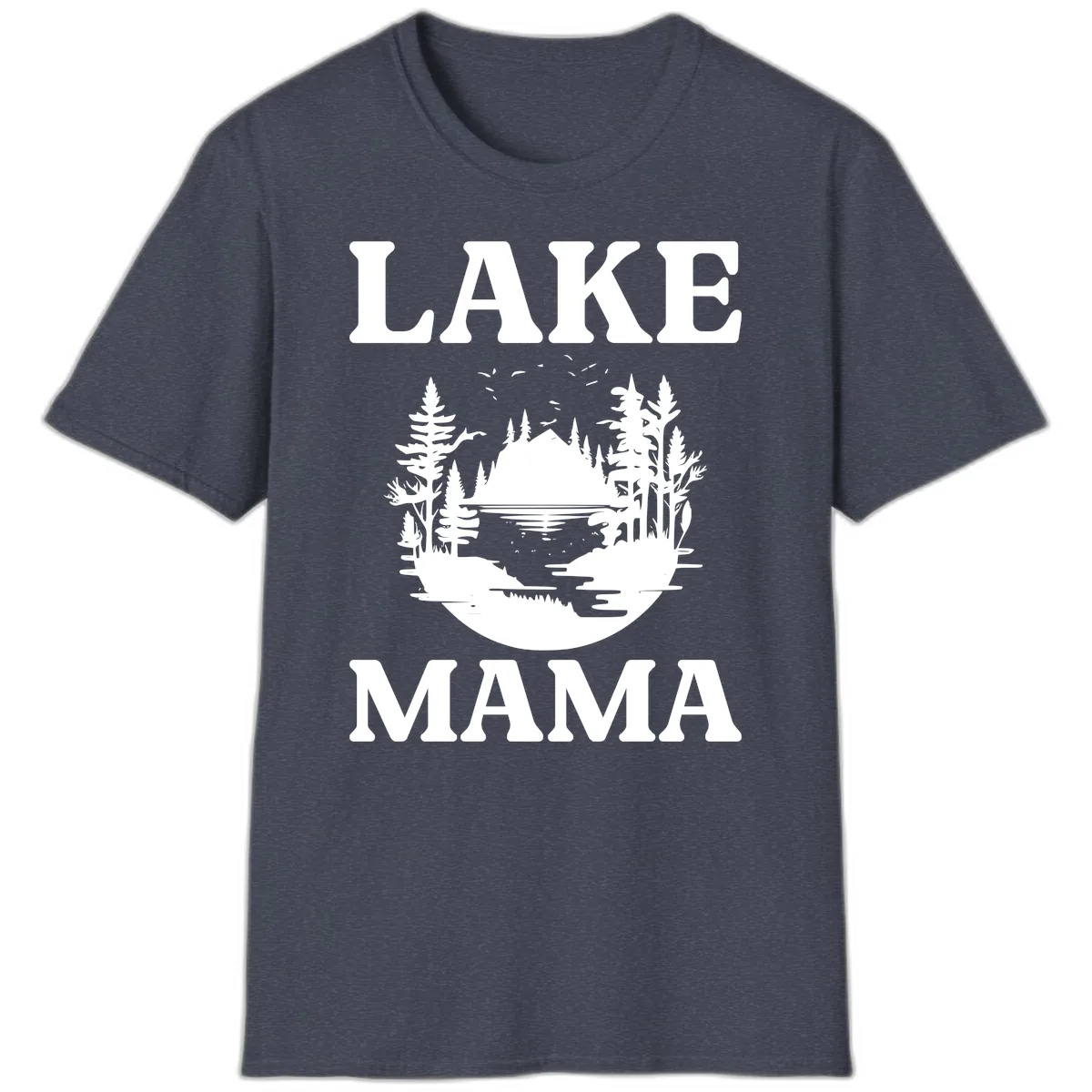 Lake Mama Nature Scene T-Shirt in Heather Navy