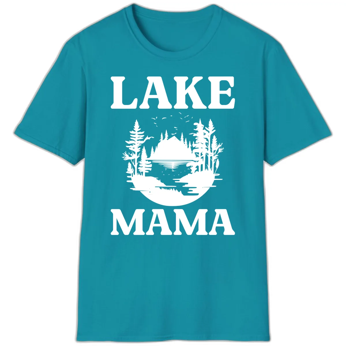 Lake Mama Nature Scene T-Shirt in Tropical Blue