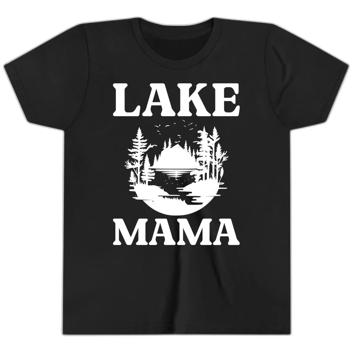 Lake Mama Nature Scene Youth T-Shirt in Black