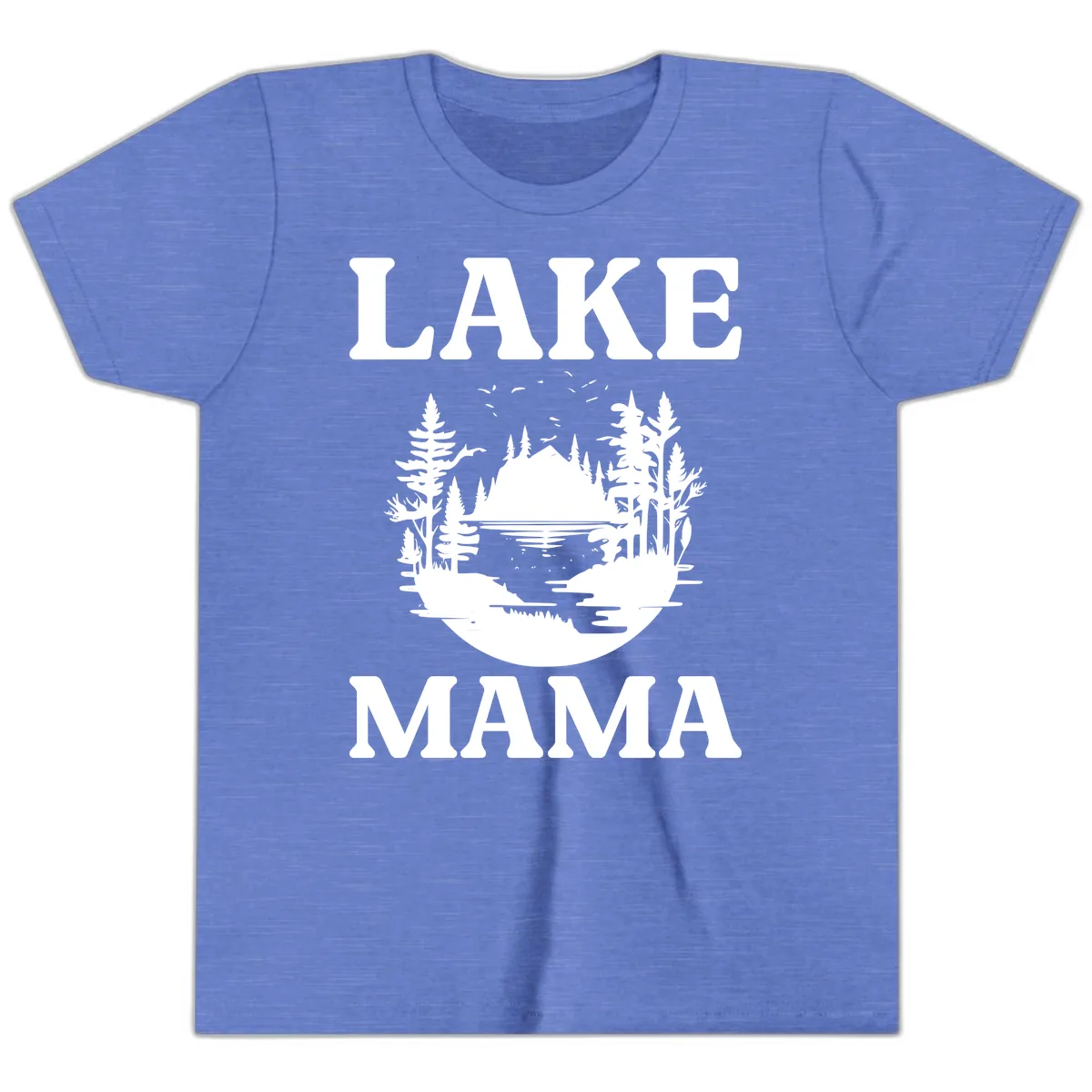 Lake Mama Nature Scene Youth T-Shirt in Heather Columbia Blue