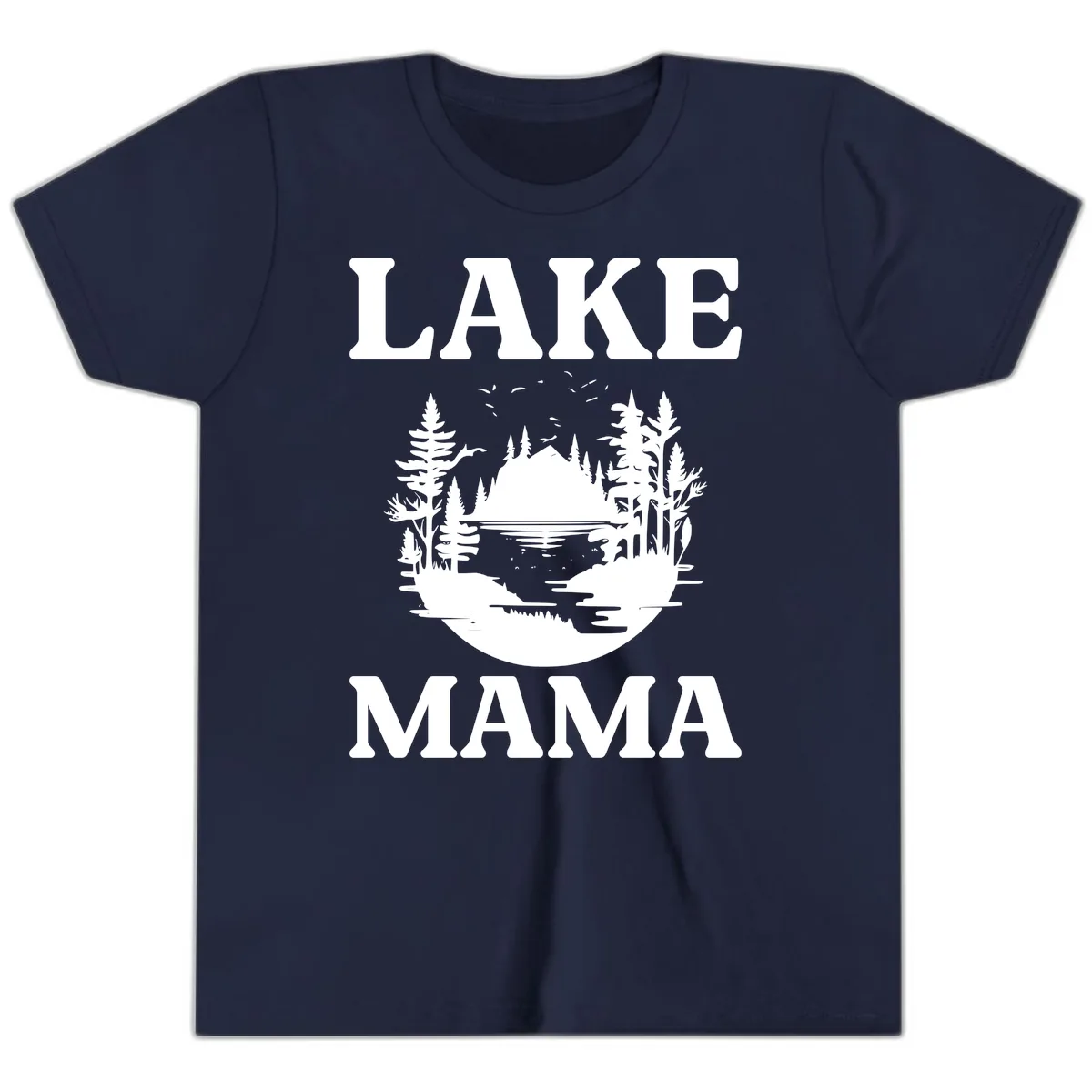 Lake Mama Nature Scene Youth T-Shirt in Navy