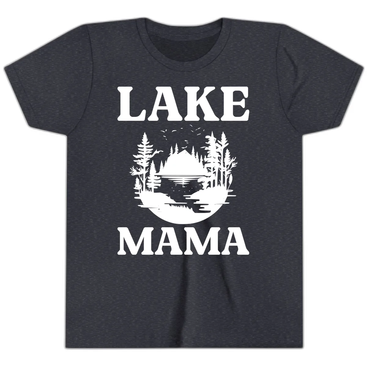 Lake Mama Nature Scene Youth T-Shirt in Heather Navy
