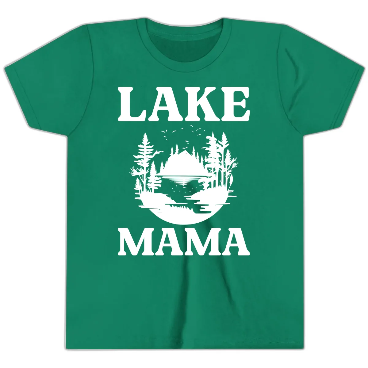 Lake Mama Nature Scene Youth T-Shirt in Kelly