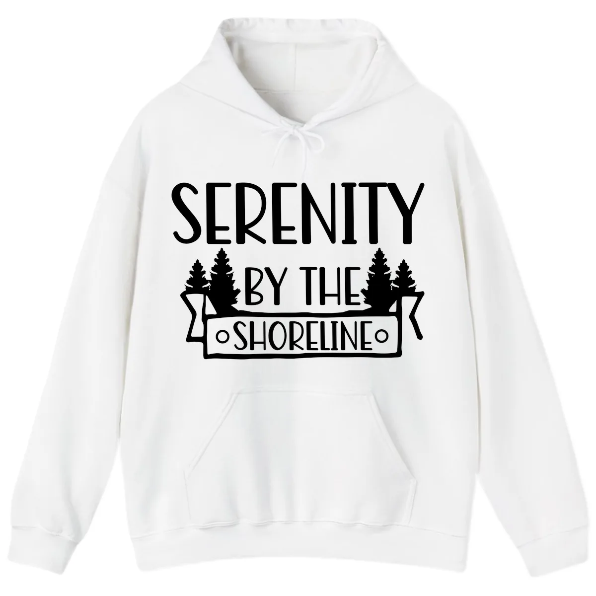 Serenity By The Shoreline Lake Design Hoodie in White