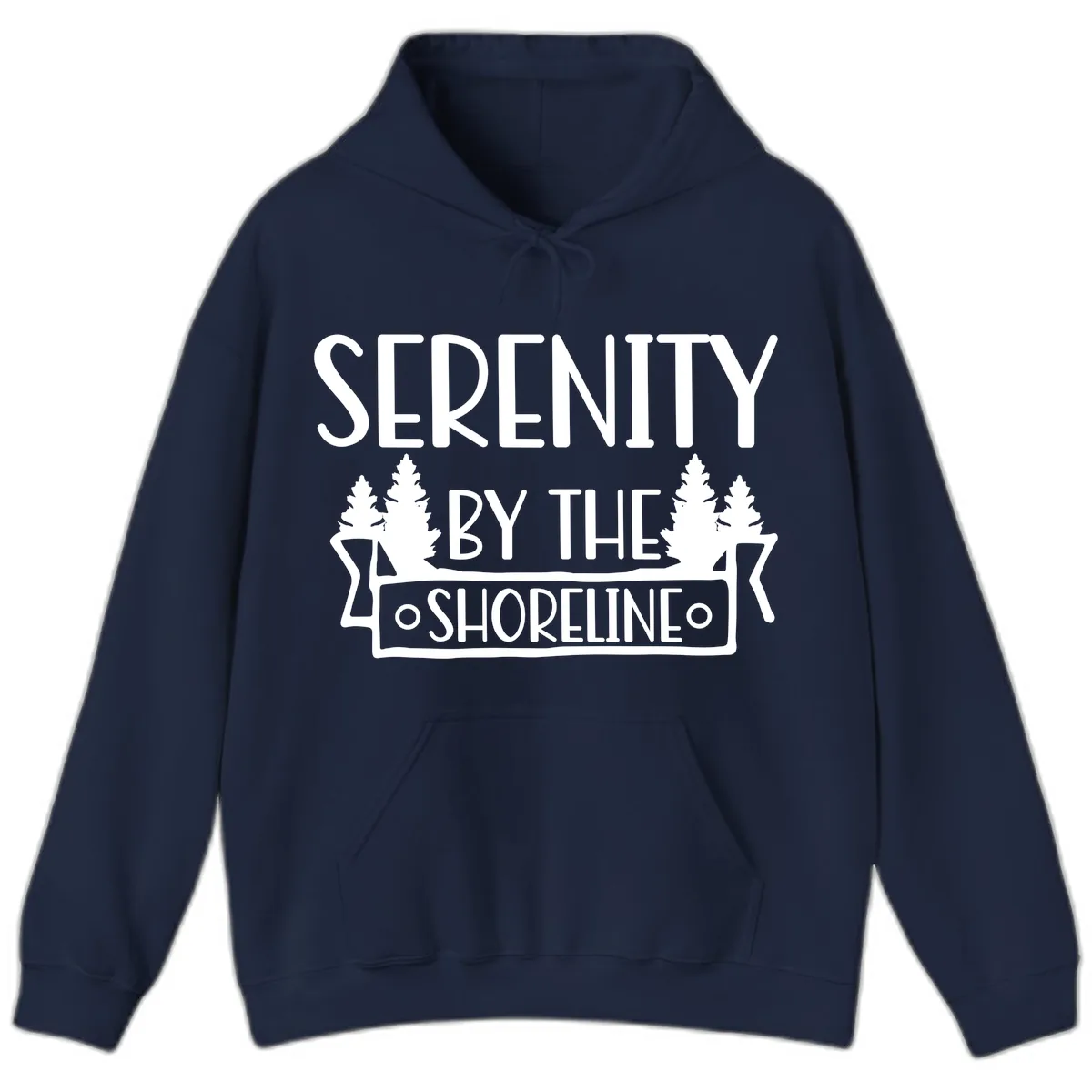 Serenity By The Shoreline Lake Design Hoodie in Navy