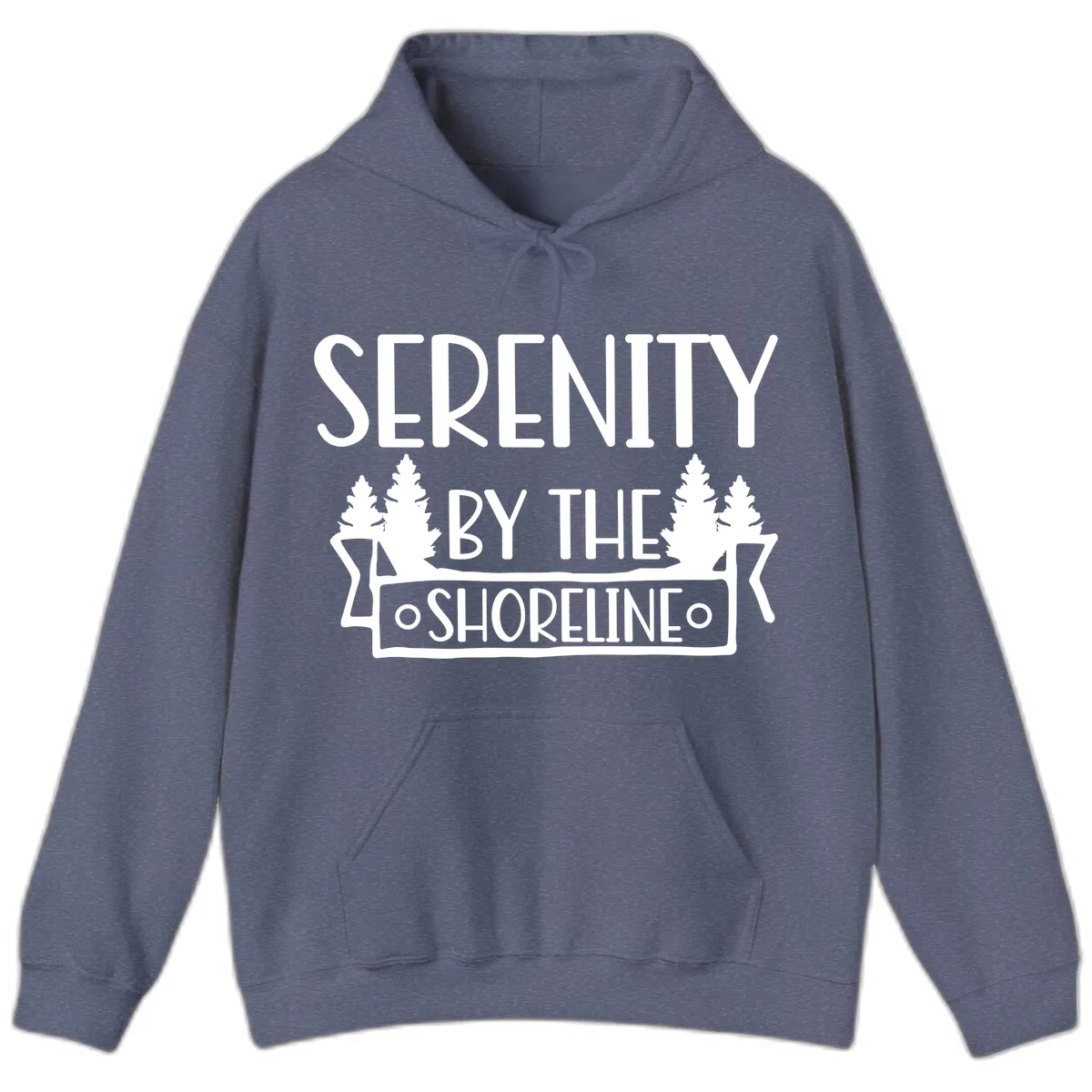 Serenity By The Shoreline Lake Design Hoodie in Heather Navy