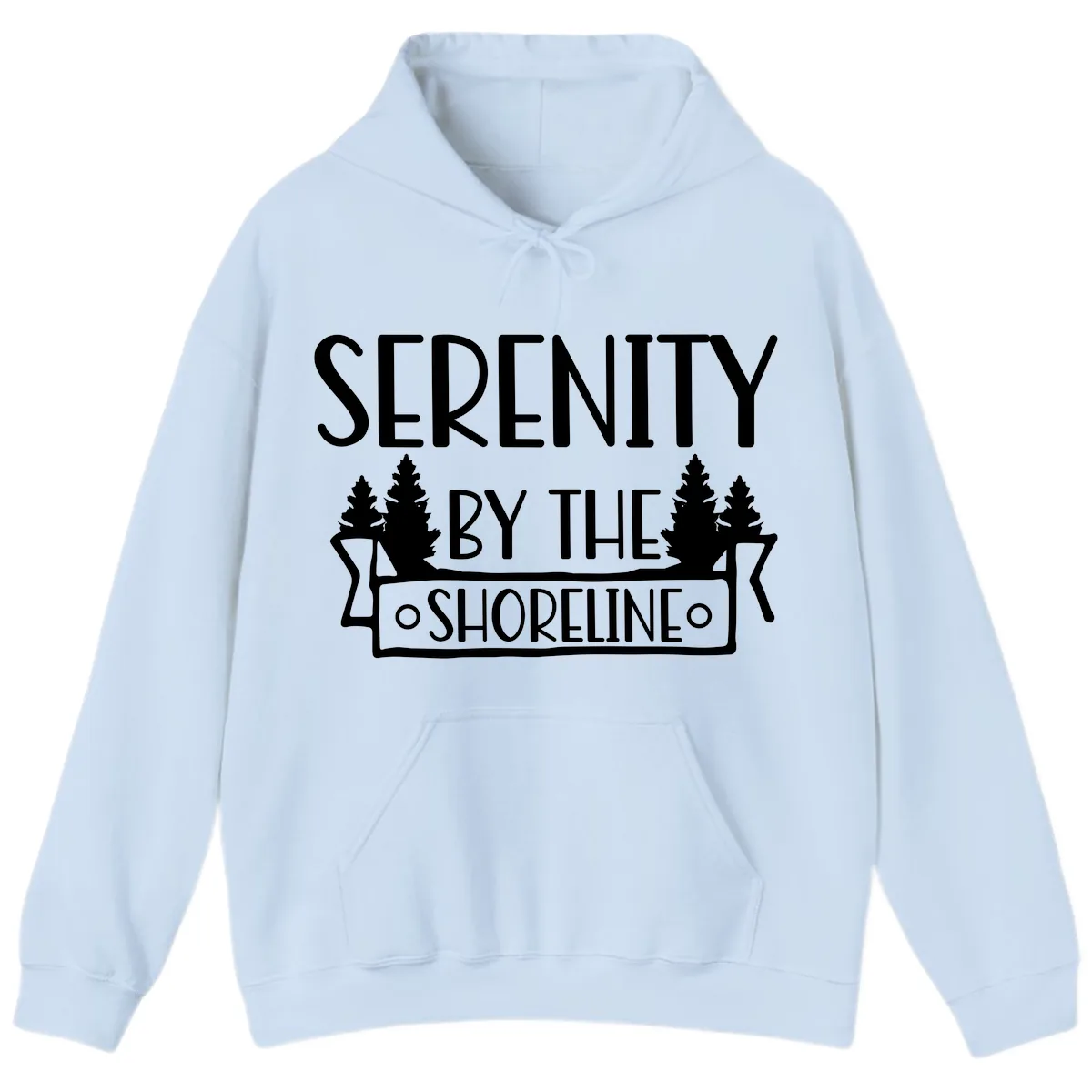 Serenity By The Shoreline Lake Design Hoodie in Light Blue
