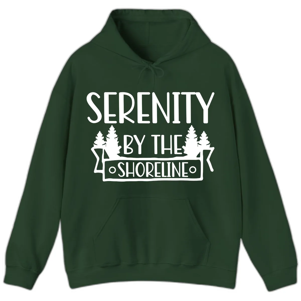 Serenity By The Shoreline Lake Design Hoodie in Forest Green