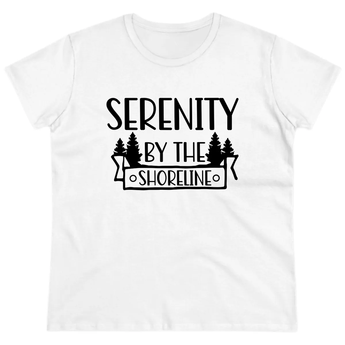 Serenity By The Shoreline Lake Design Ladies Tee in White