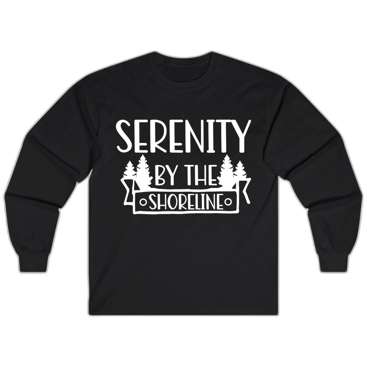 Serenity By The Shoreline Lake Design Long Sleeve in Black
