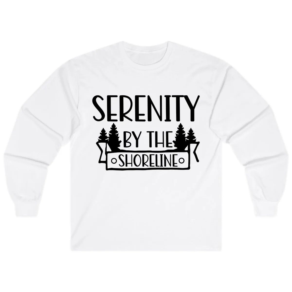 Serenity By The Shoreline Lake Design Long Sleeve in White