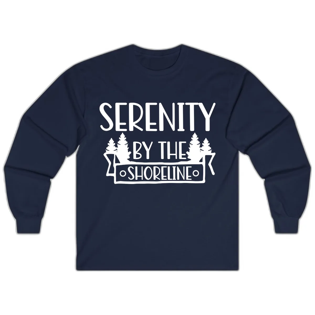 Serenity By The Shoreline Lake Design Long Sleeve in Navy