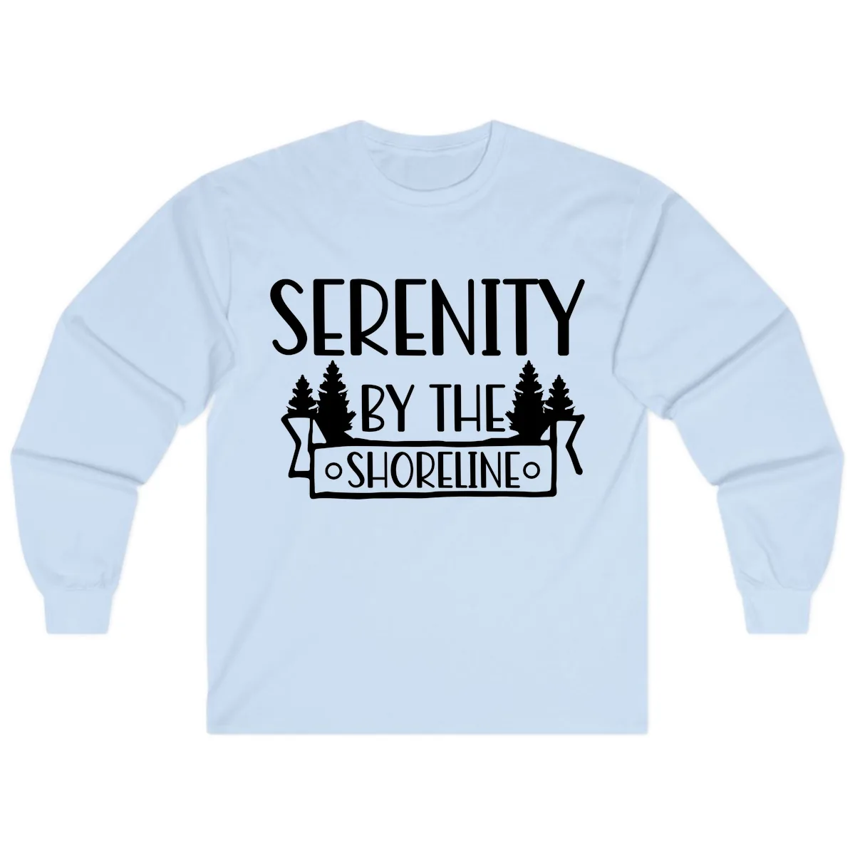 Serenity By The Shoreline Lake Design Long Sleeve in Light Blue
