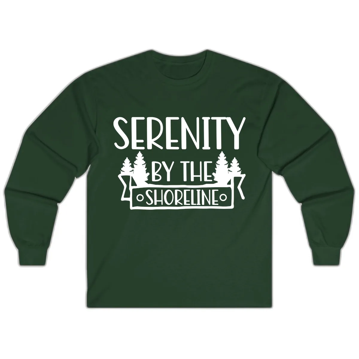 Serenity By The Shoreline Lake Design Long Sleeve in Forest Green