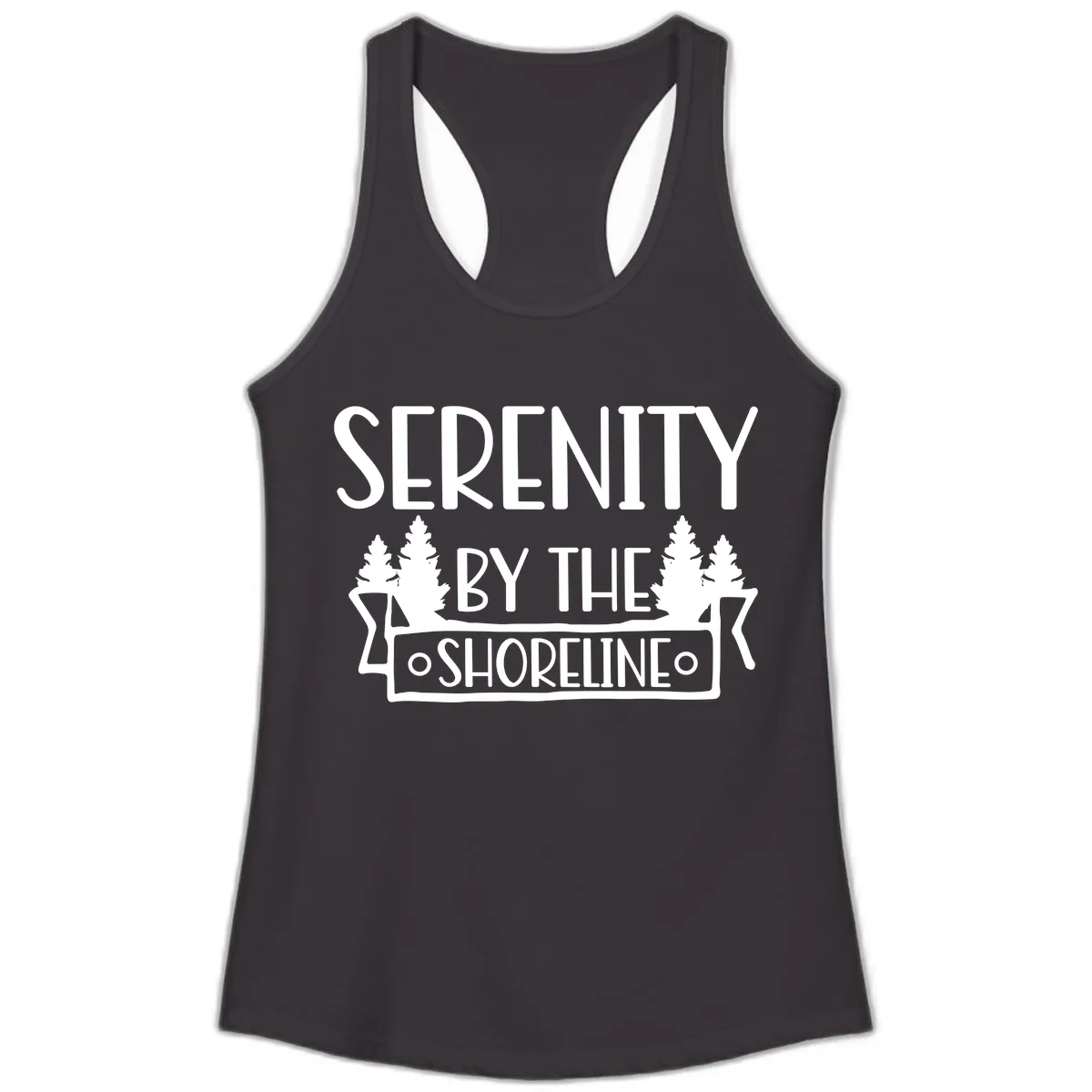 Serenity By The Shoreline Lake Design Ladies Tank in Black