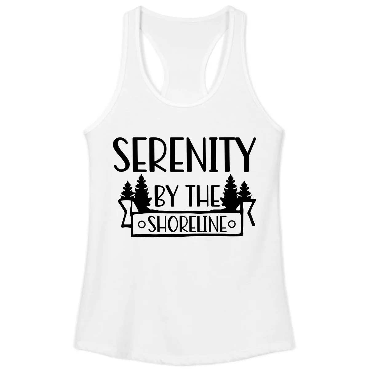 Serenity By The Shoreline Lake Design Ladies Tank in White
