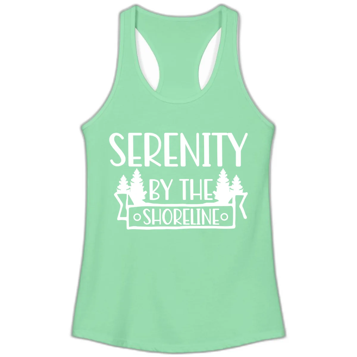 Serenity By The Shoreline Lake Design Ladies Tank in Solid Mint