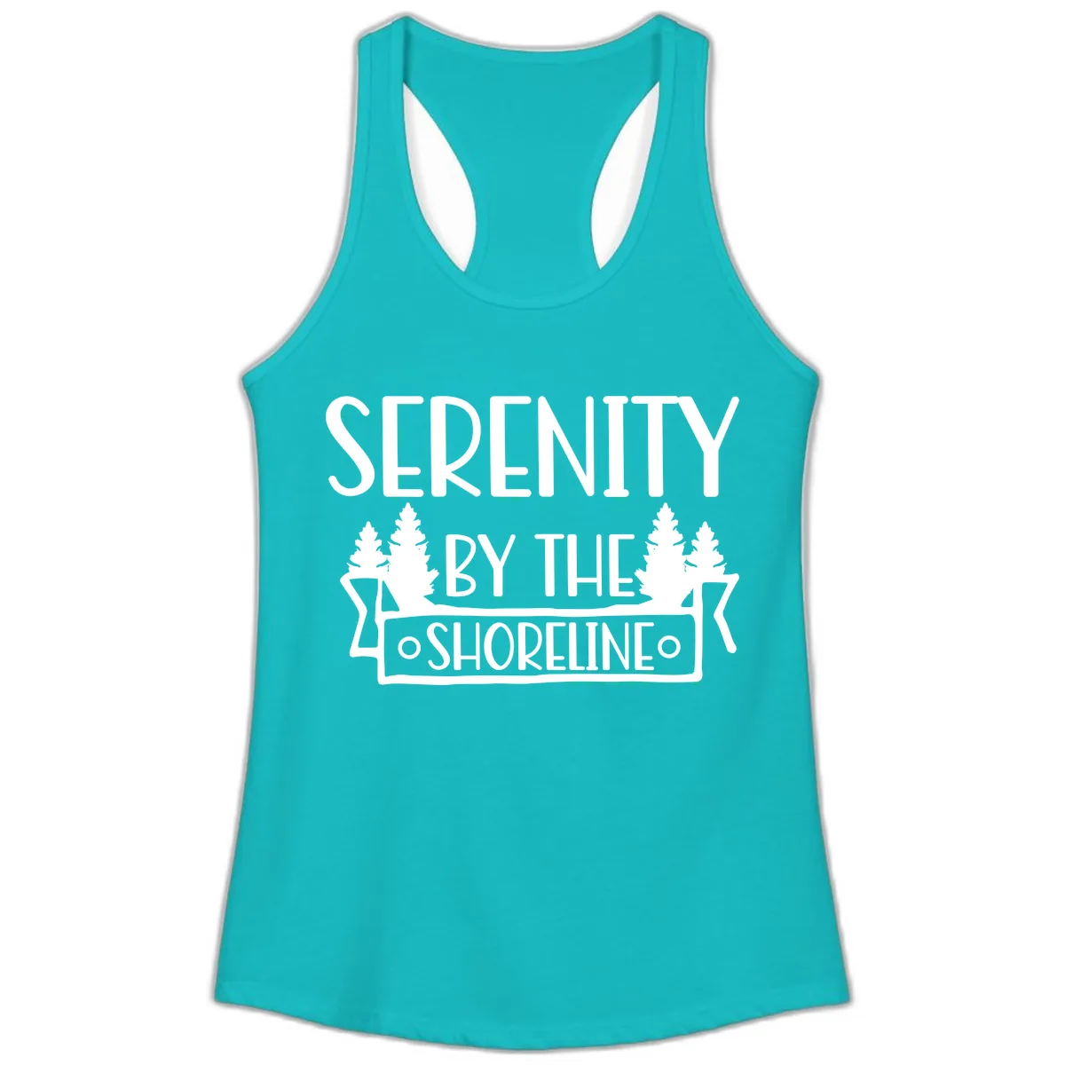 Serenity By The Shoreline Lake Design Ladies Tank in Tahiti Blue