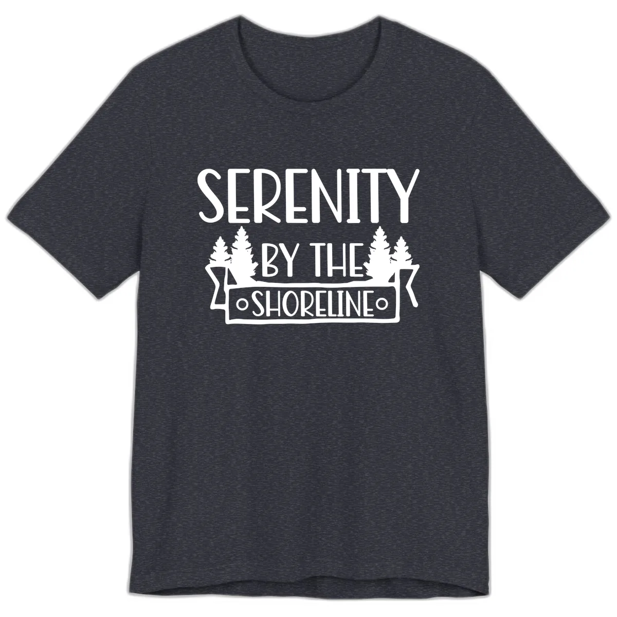 Serenity By The Shoreline Lake Design Premium T-Shirt in Heather Navy