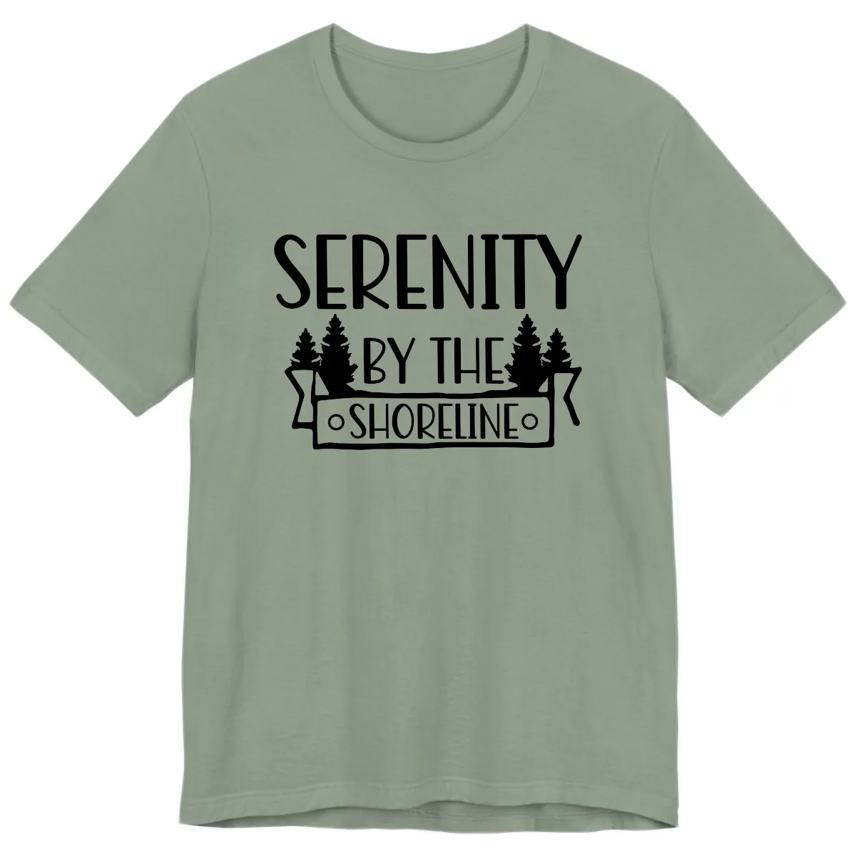 Serenity By The Shoreline Lake Design Premium T-Shirt in Sage