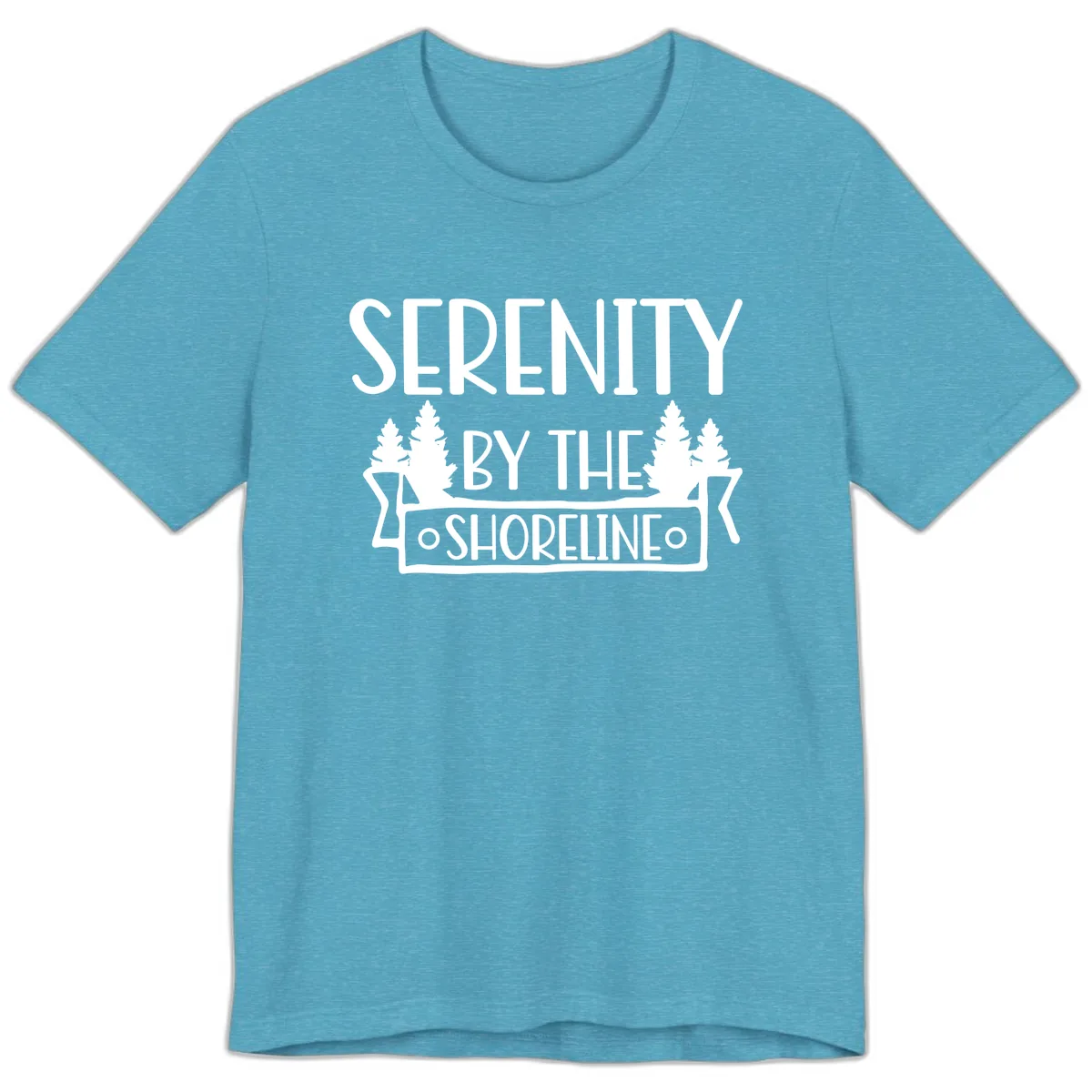 Serenity By The Shoreline Lake Design Premium T-Shirt in Heather Aqua