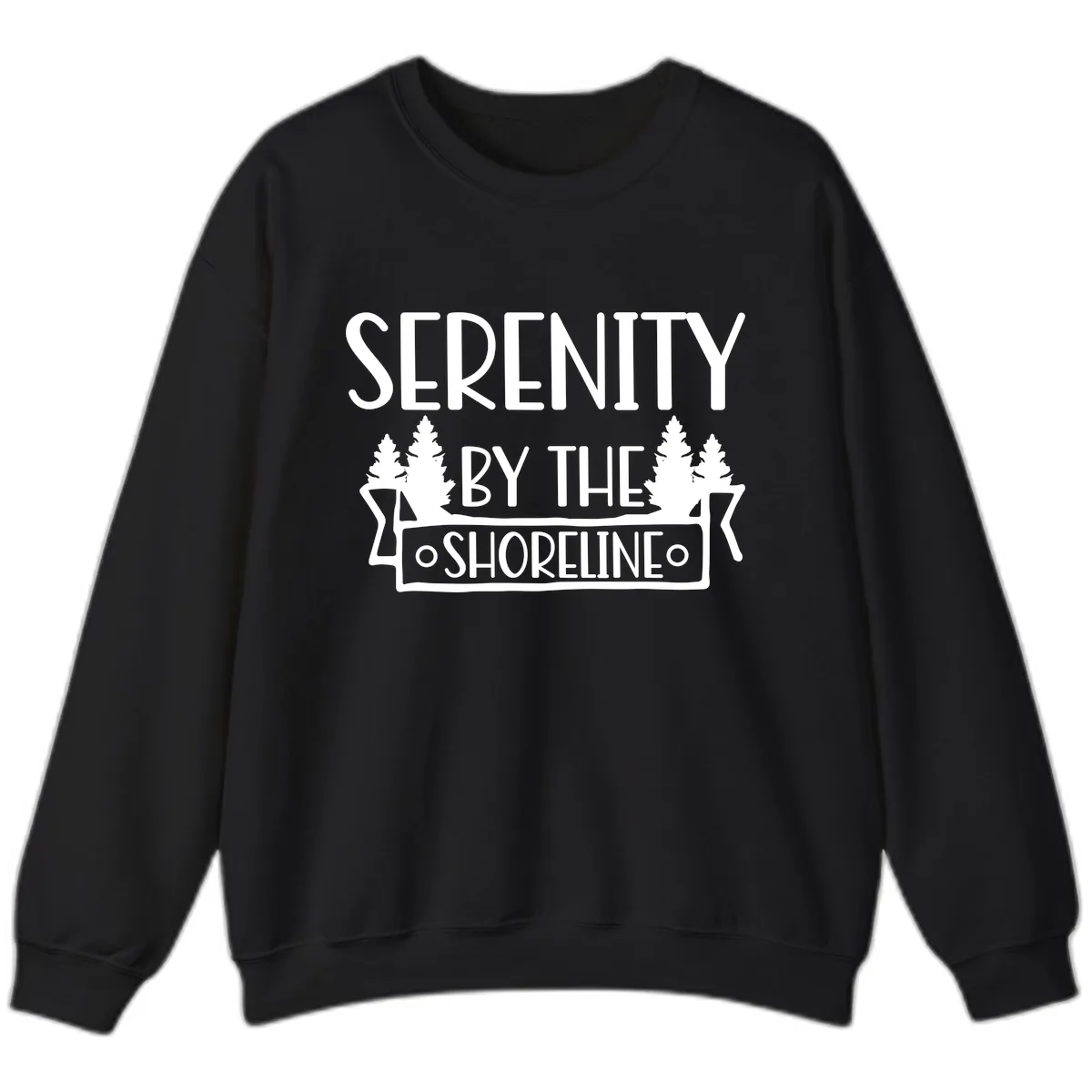 Serenity By The Shoreline Lake Design Sweatshirt in Black