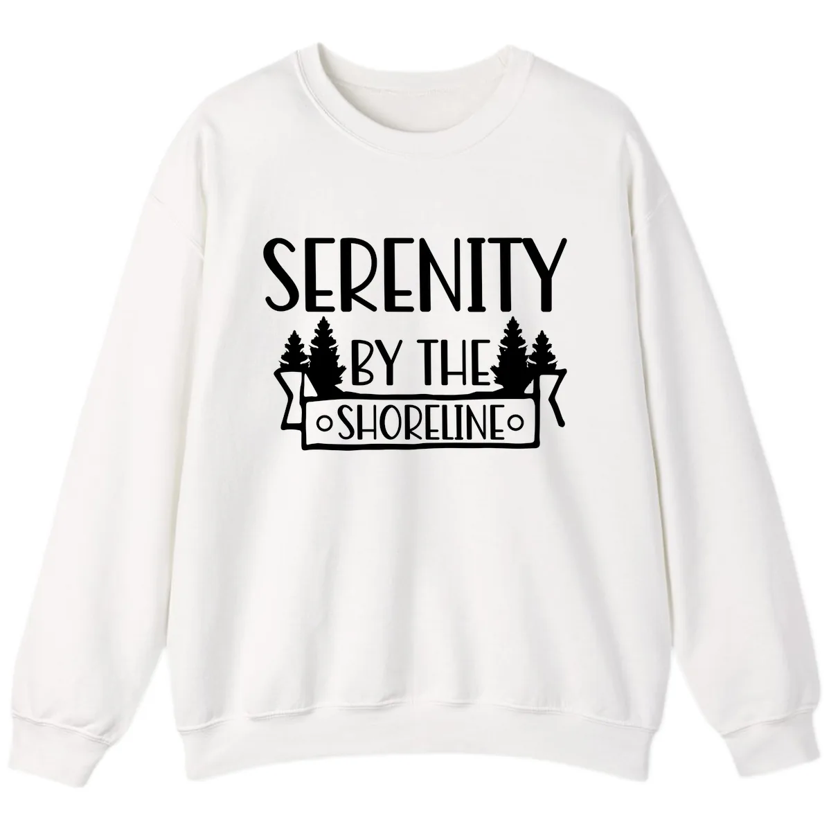 Serenity By The Shoreline Lake Design Sweatshirt in White