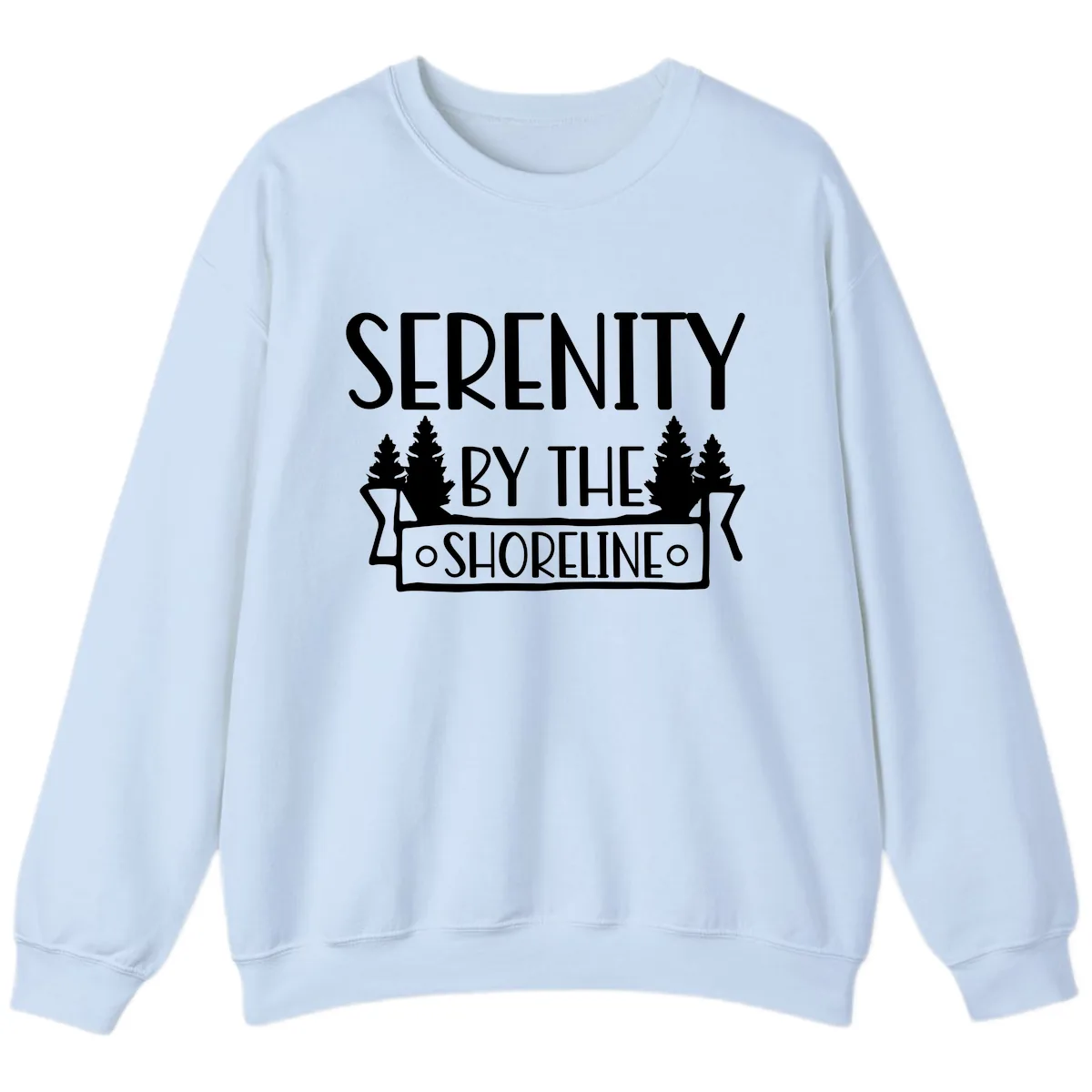 Serenity By The Shoreline Lake Design Sweatshirt in Light Blue