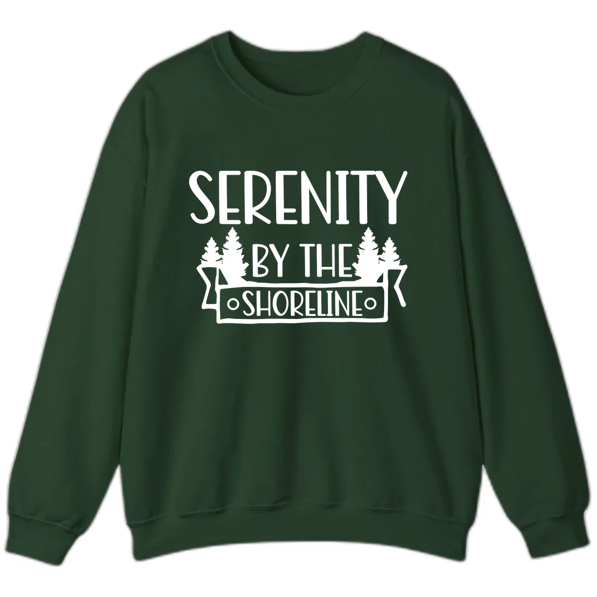 Serenity By The Shoreline Lake Design Sweatshirt in Forest Green