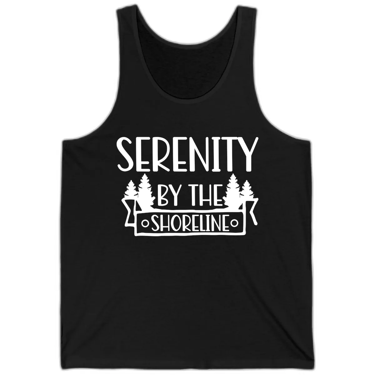 Serenity By The Shoreline Lake Design Tank in Black