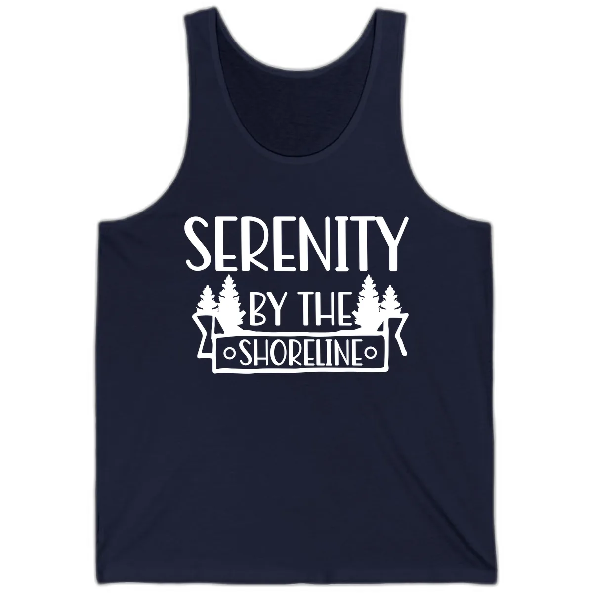 Serenity By The Shoreline Lake Design Tank in Navy