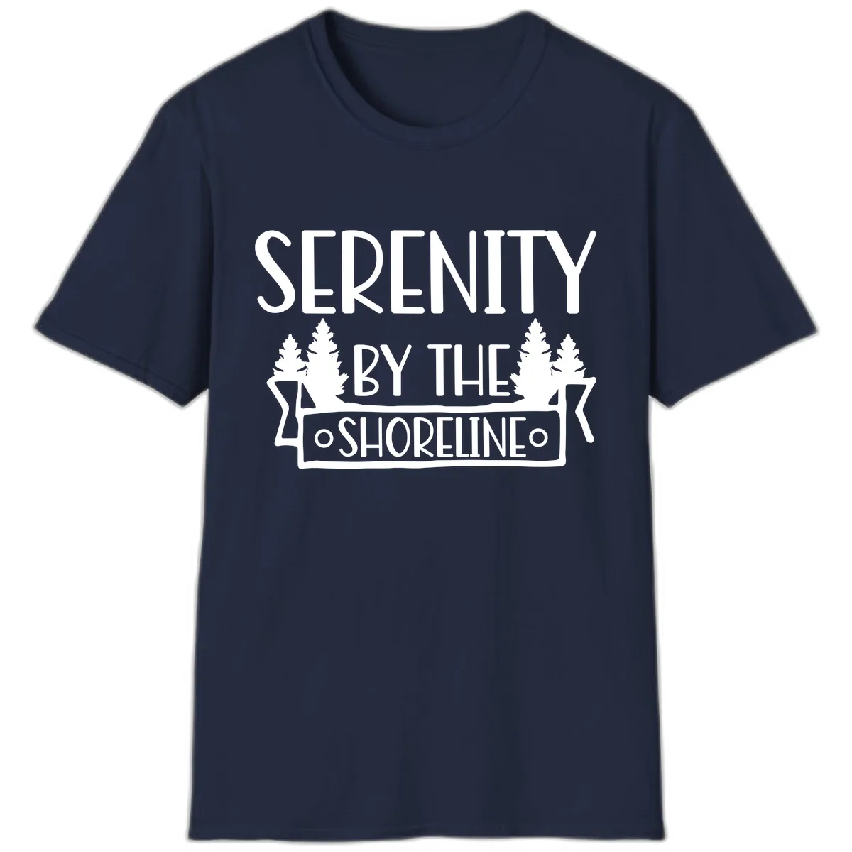 Serenity By The Shoreline Lake Design T-Shirt in Navy