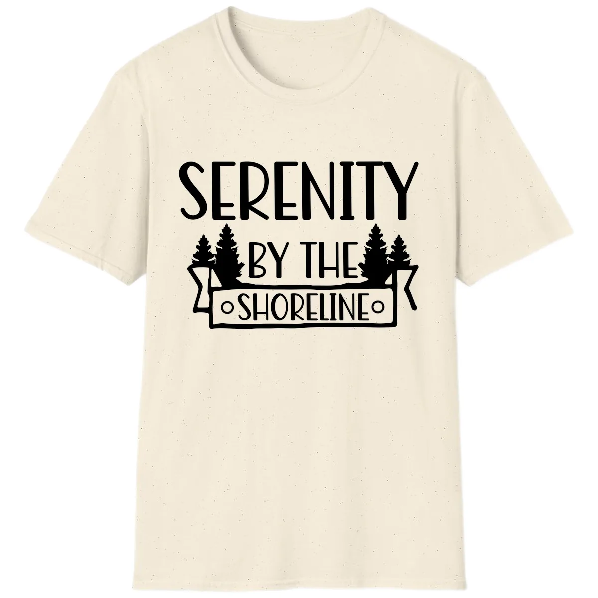 Serenity By The Shoreline Lake Design T-Shirt in Natural
