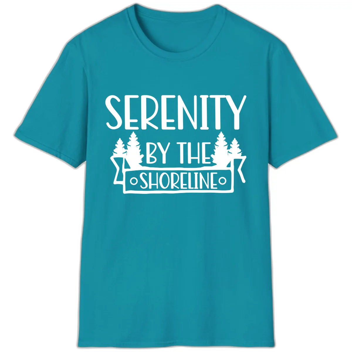 Serenity By The Shoreline Lake Design T-Shirt in Tropical Blue
