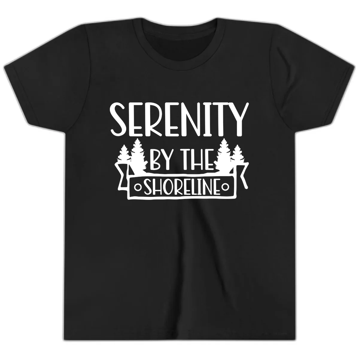 Serenity By The Shoreline Lake Design Youth T-Shirt in Black