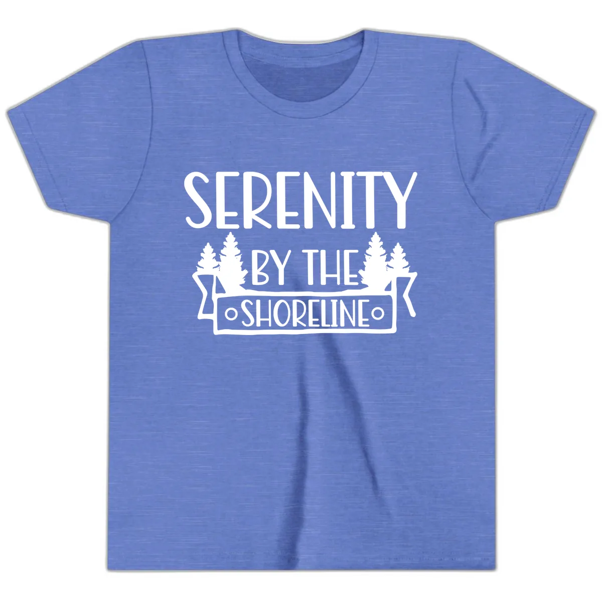 Serenity By The Shoreline Lake Design Youth T-Shirt in Heather Columbia Blue