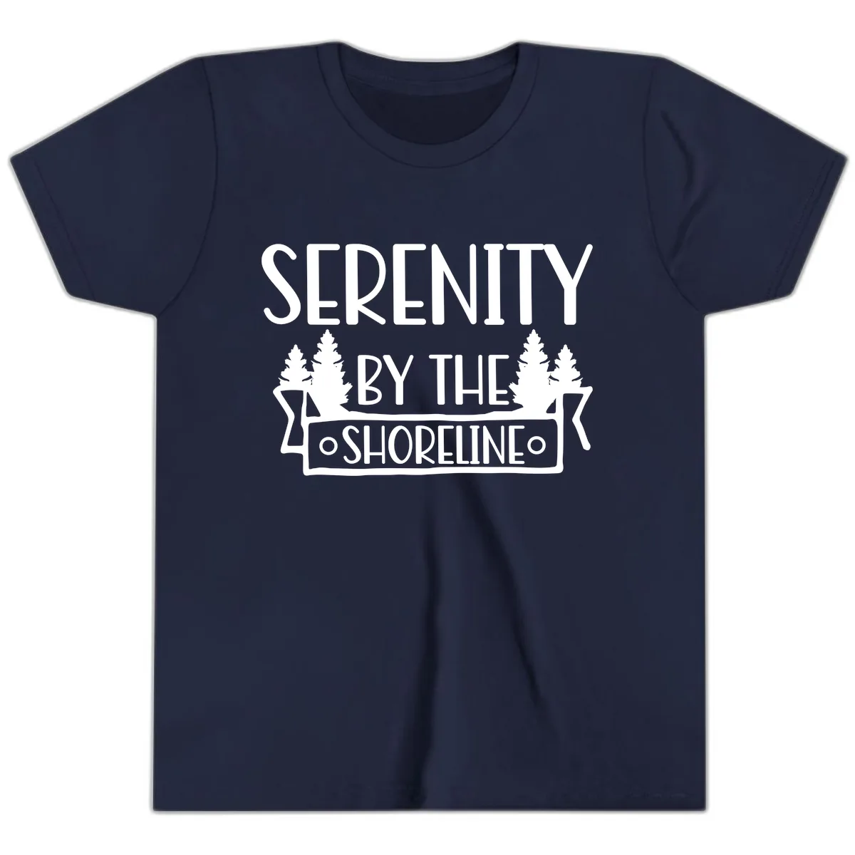 Serenity By The Shoreline Lake Design Youth T-Shirt in Navy