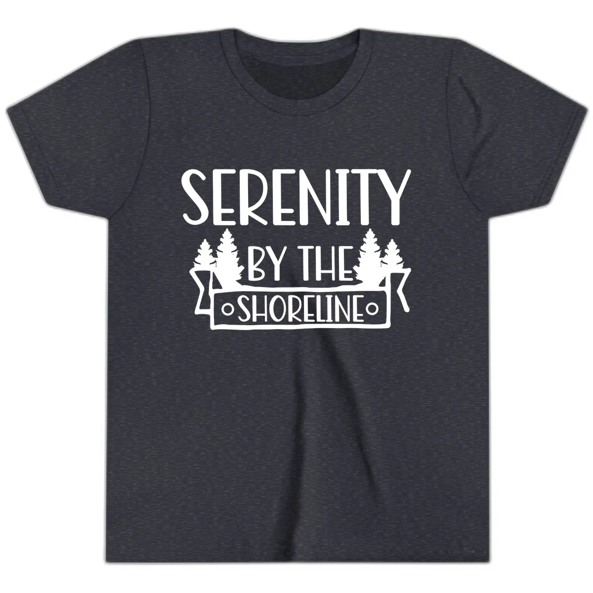 Serenity By The Shoreline Lake Design Youth T-Shirt in Heather Navy