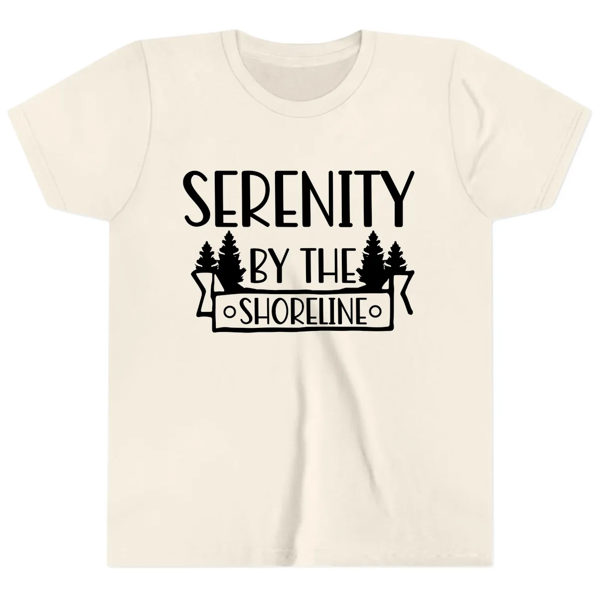 Serenity By The Shoreline Lake Design Youth T-Shirt in Natural